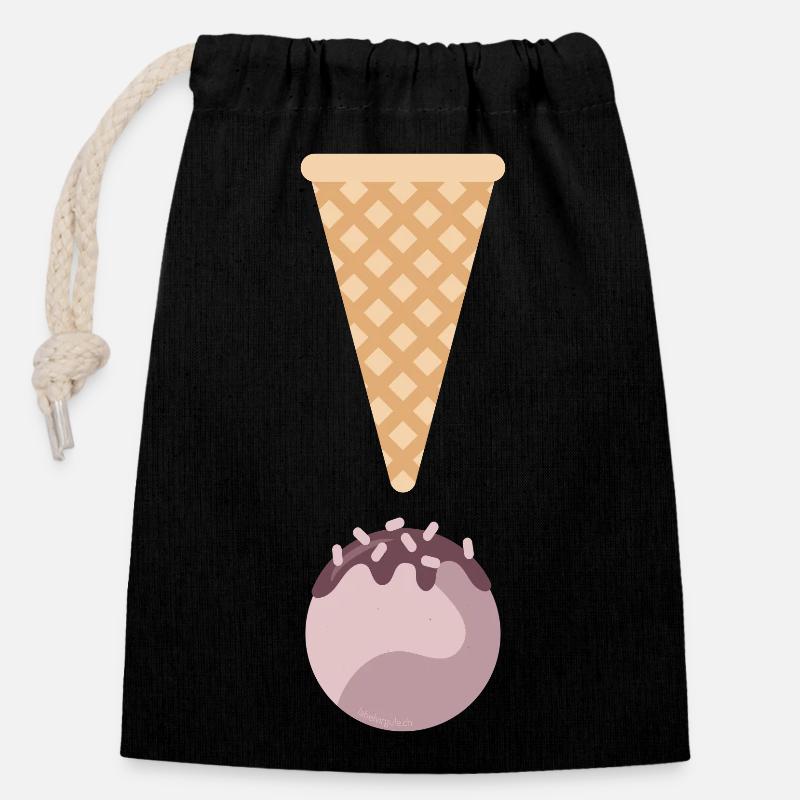 Une glace, un point c'est tout! - Sac cadeau en coton avec cordon (14 x 20 cm) - noir