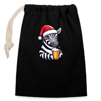 Zebra Christmas Beer Funny - Closable cotton gift bag (14x20cm) - black - Front