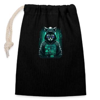 Cyber Hacker Katze - Verschließbarer Geschenkbeutel aus Baumwolle (14x20cm) - Schwarz - Vorne