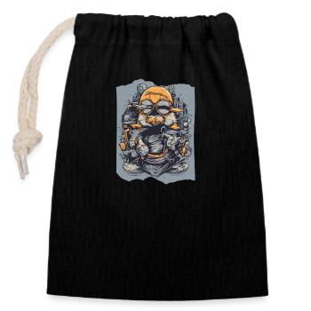 Skywise Moustaches Aviateur Animal Orange Gris Mignon - Sac cadeau en coton avec cordon (14 x 20 cm) - noir - Devant