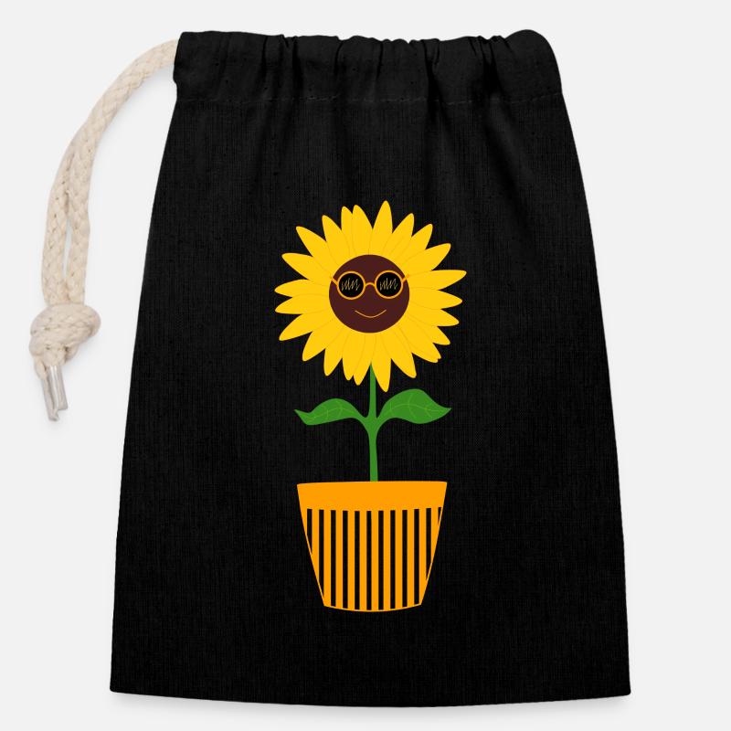 70er Jahre Blume Muster Sonnenblume - Verschließbarer Geschenkbeutel aus Baumwolle (14x20cm) - Schwarz