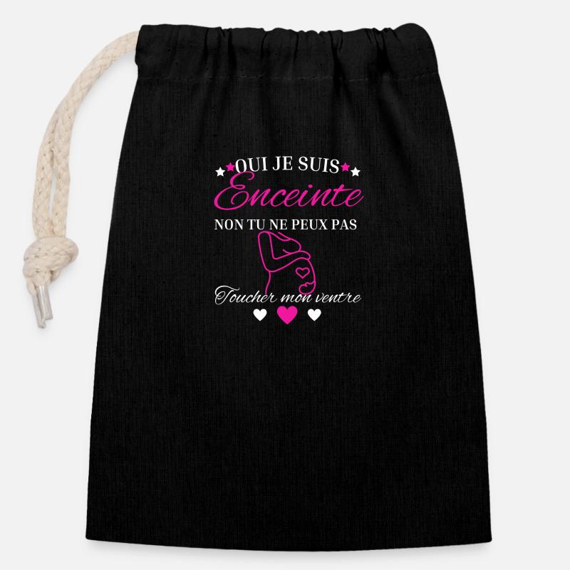 Ne touche pas mon ventre - Sac cadeau en coton avec cordon (14 x 20 cm) - noir