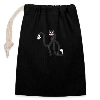 cat long arm - Closable cotton gift bag (14x20cm) - black - Front