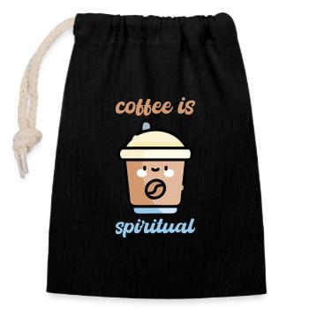 Coffee is Spiritual - Closable cotton gift bag (14x20cm) - black - Front