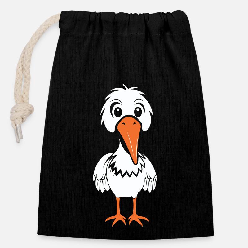 cigogne - Sac cadeau en coton avec cordon (14 x 20 cm) - noir