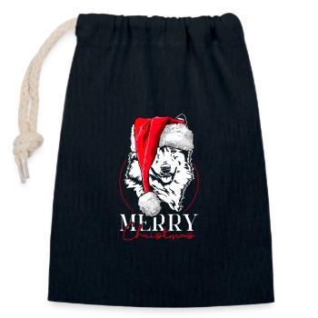 Santa Island Dog Merry Christmas Dog Wilsigns - Closable cotton gift bag (14x20cm) - navy - Front