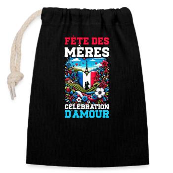 Mother's Day With French Roots, Mom, Best - Closable cotton gift bag (14x20cm) - black - Front
