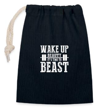 Wake up to beauty, it's time for the beast - Closable cotton gift bag (14x20cm) - navy - Front