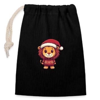 Bande dessinée de Noël Lion - Sac cadeau en coton avec cordon (14 x 20 cm) - noir - Devant