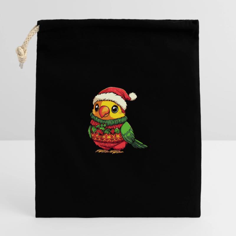 Bande dessinée de Noël perroquet Sac cadeau en coton avec cordon (14 x 20 cm)