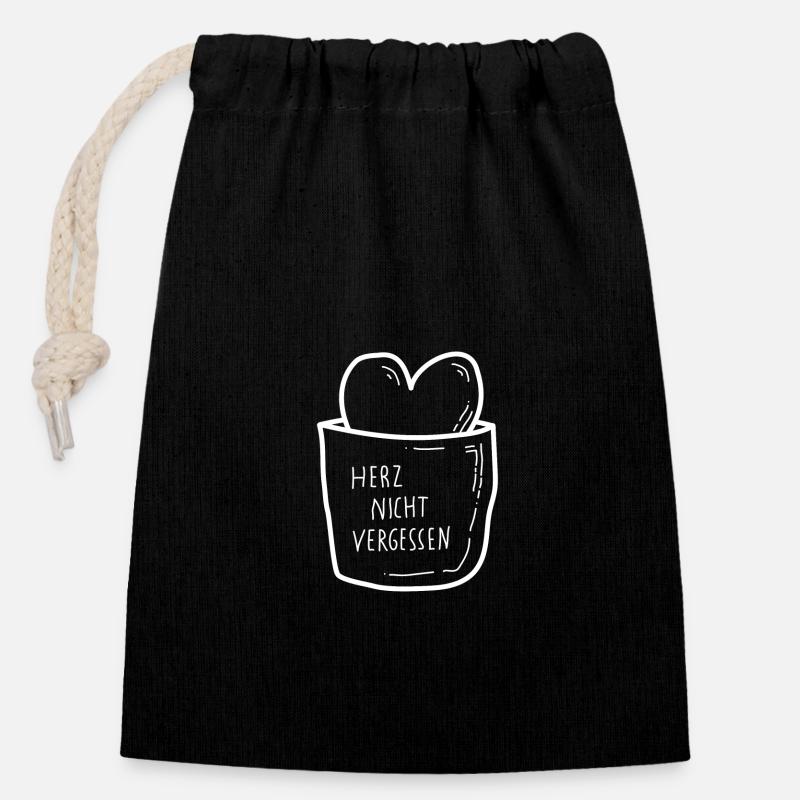 Herz (weiss) - Verschließbarer Geschenkbeutel aus Baumwolle (14x20cm) - Schwarz