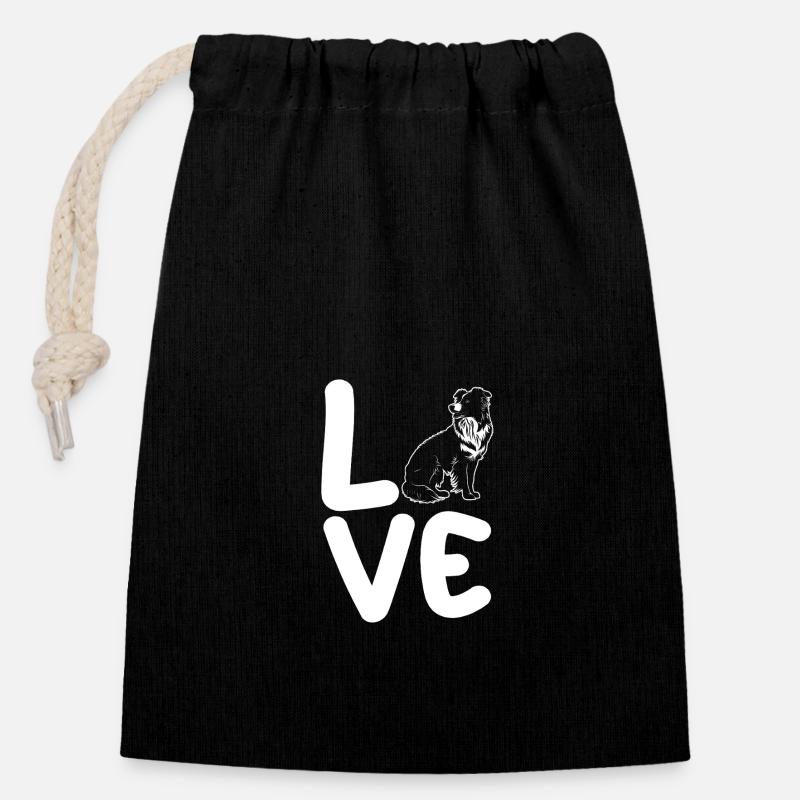Border Collie - Sac cadeau en coton avec cordon (14 x 20 cm) - noir