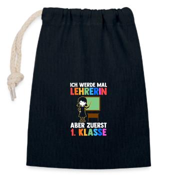 Enseignant Première Primaire Inscription Enfant - Sac cadeau en coton avec cordon (14 x 20 cm) - bleu marine - Devant