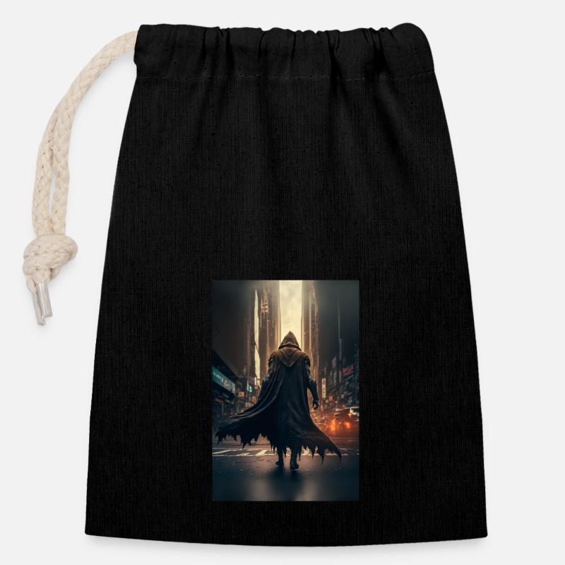 Bösewicht oder Held - Verschließbarer Geschenkbeutel aus Baumwolle (14x20cm) - Schwarz