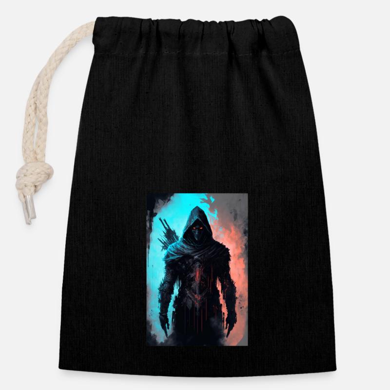 Assassin à l’aquarelle IV - Sac cadeau en coton avec cordon (14 x 20 cm) - noir