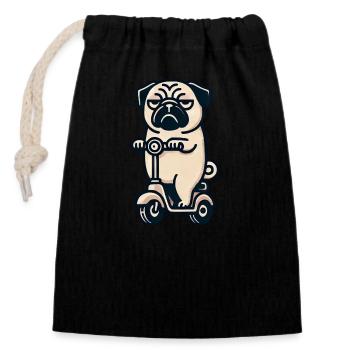 Funny Pug on Moped Bizarre Bored Dog - Closable cotton gift bag (14x20cm) - black - Front