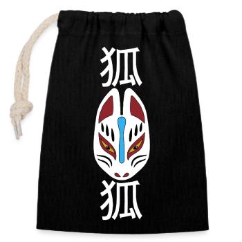 Strange Japanese Fox (White) - Closable cotton gift bag (14x20cm) - black - Front