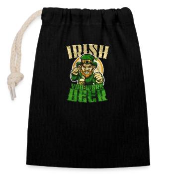 Irish you were Beer - funny leprechaun design - Closable cotton gift bag (14x20cm) - black - Front