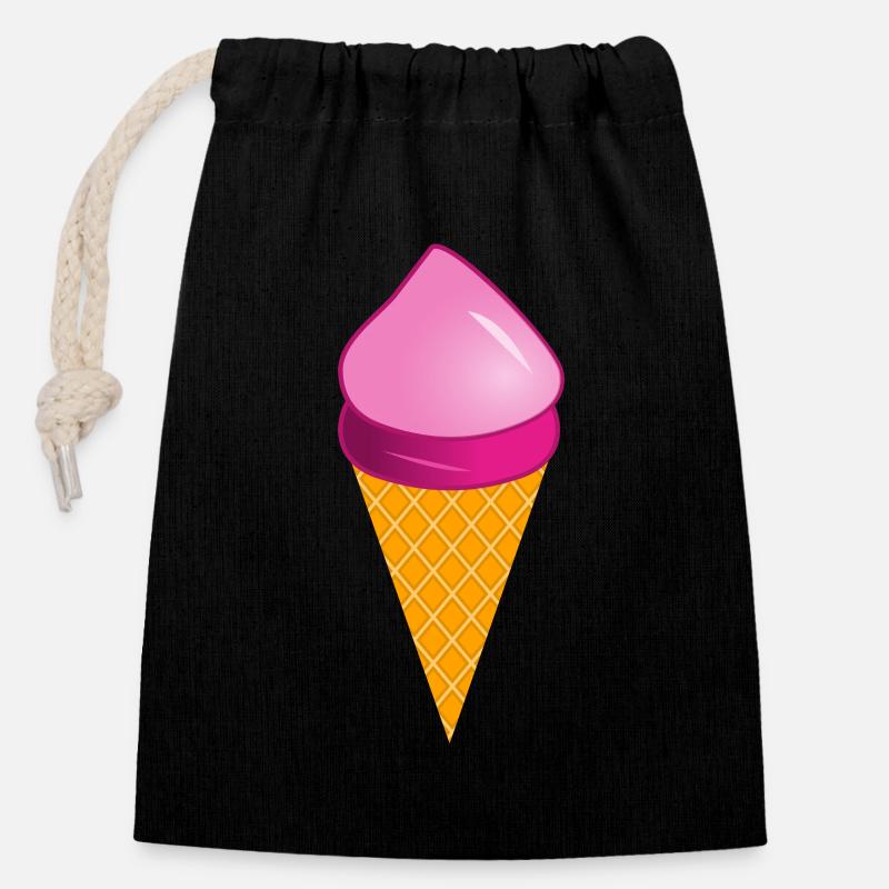 Eis Eiscreme Erdbeere Erdbeereis Sommer Festival - Verschließbarer Geschenkbeutel aus Baumwolle (14x20cm) - Schwarz
