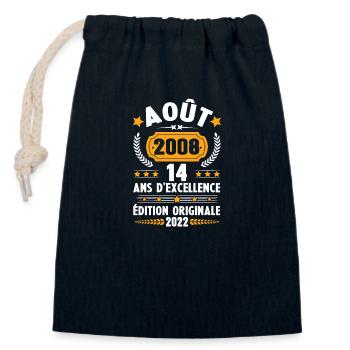 Cadeau D'anniversaire Rétro 14 Ans Août 2008 - Sac cadeau en coton avec cordon (14 x 20 cm) - bleu marine - Devant