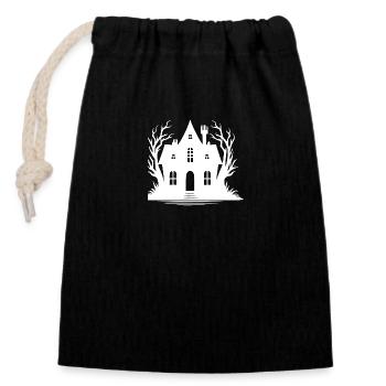 Eerie Halloween haunted house - Closable cotton gift bag (14x20cm) - black - Front