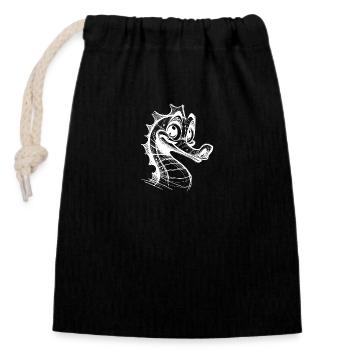 Croquis de l’insigne de crayon rugueux de l’hippocampe pour enfants - Sac cadeau en coton avec cordon (14 x 20 cm) - noir - Devant