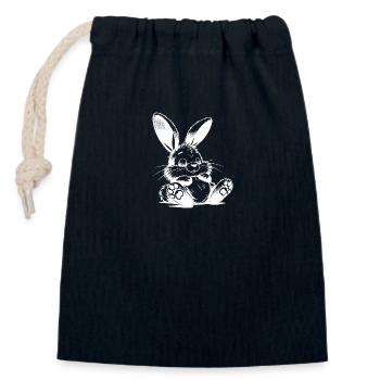 Petit lapin endormi avec de grandes oreilles - Sac cadeau en coton avec cordon (14 x 20 cm) - bleu marine - Devant