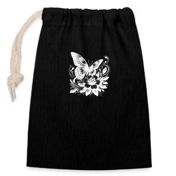 Wildflowers and elegant butterfly in harmony - Closable cotton gift bag (14x20cm) - black - Front