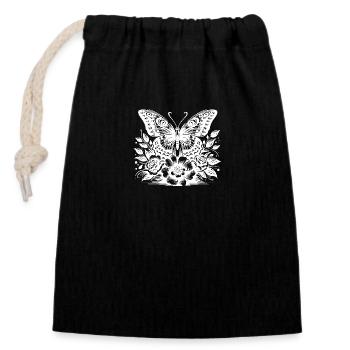 Imaginative flower butterfly motif - Closable cotton gift bag (14x20cm) - black - Front