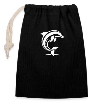 Water Animal Art Dolphin in Simple Beauty - Closable cotton gift bag (14x20cm) - black - Front