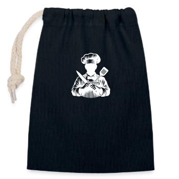 Hobbykoch und Küchenchef Silhouette Portrait - Verschließbarer Geschenkbeutel aus Baumwolle (14x20cm) - Navy - Vorne