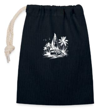 Doppelrumpf Katamaran Segleboot Karibik Palmen - Verschließbarer Geschenkbeutel aus Baumwolle (14x20cm) - Navy - Vorne