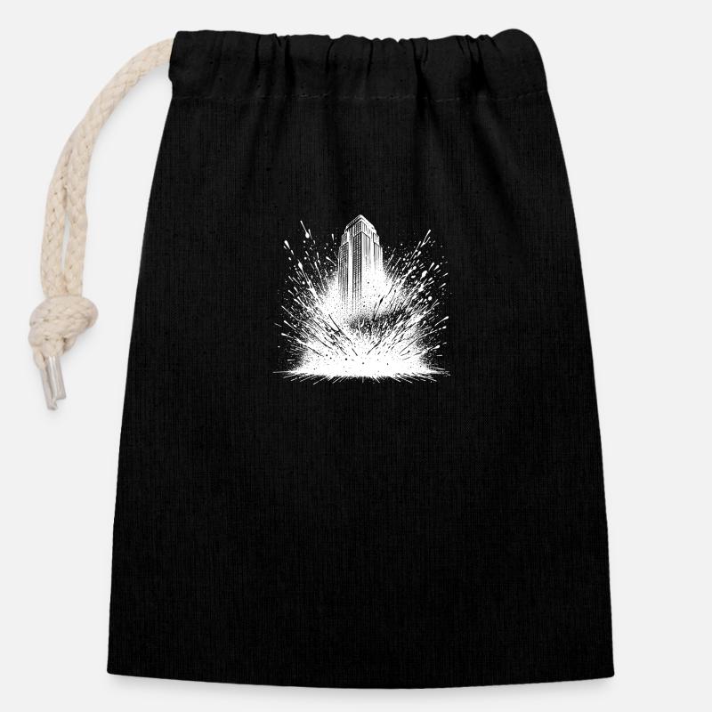 Skyscrapers in Energy Chaos Style Explosion - Closable cotton gift bag (14x20cm) - black