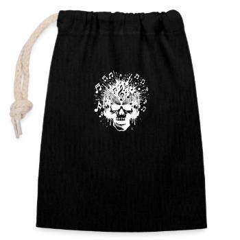 Festival Splash of Sound – Music Skull with Boom - Closable cotton gift bag (14x20cm) - black - Front
