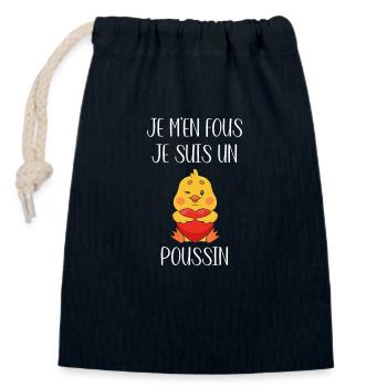 Je M'en Fous Je Suis Un Poussin Humour Poussins - Sac cadeau en coton avec cordon (14 x 20 cm) - bleu marine - Devant