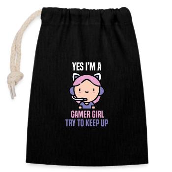 Yes im a gamer girl try to keep up - Closable cotton gift bag (14x20cm) - black - Front