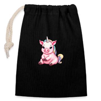 Cute Unicorn Pig Fusion - Creative Design - Closable cotton gift bag (14x20cm) - black - Front