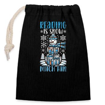 Funny Christmas Bookworm, Santa Claus, - Closable cotton gift bag (14x20cm) - black - Front