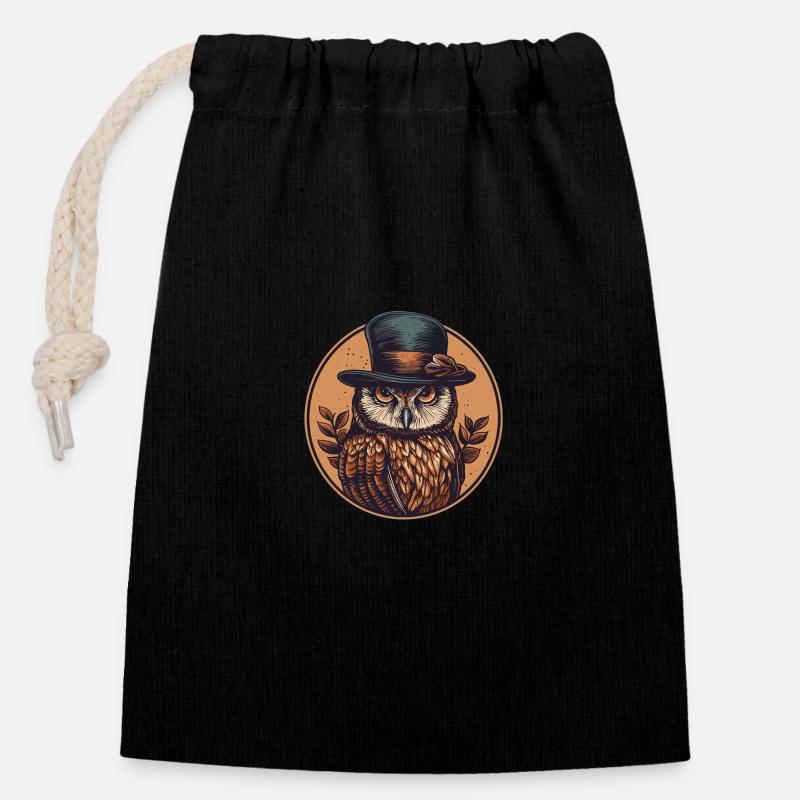 Mister Owl - Closable cotton gift bag (14x20cm) - black