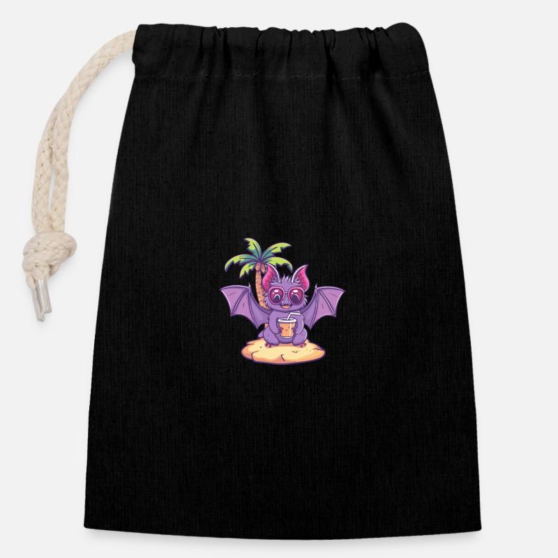 Vacances d’été des chauves-souris - Sac cadeau en coton avec cordon (14 x 20 cm) - noir