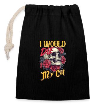 Je mourrais pour mon crâne de chat Roses Art - Sac cadeau en coton avec cordon (14 x 20 cm) - noir - Devant