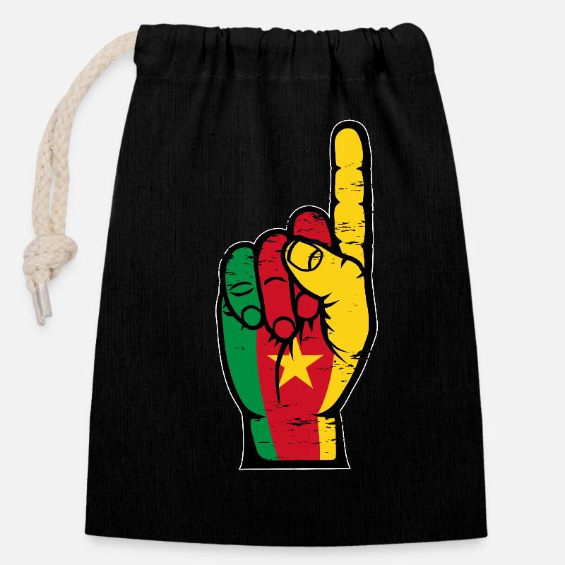 Drapeau du Cameroun numéro 1 utilisé - Sac cadeau en coton avec cordon (14 x 20 cm) - noir