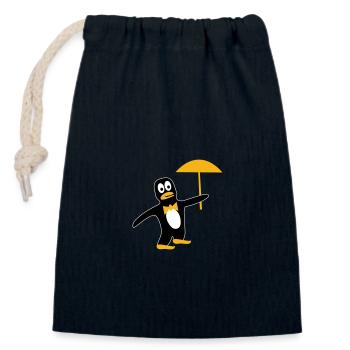 Penguin with umbrella in your desired colours - Closable cotton gift bag (14x20cm) - navy - Front