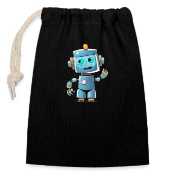 Robot tries to understand human emotions - Closable cotton gift bag (14x20cm) - black - Front