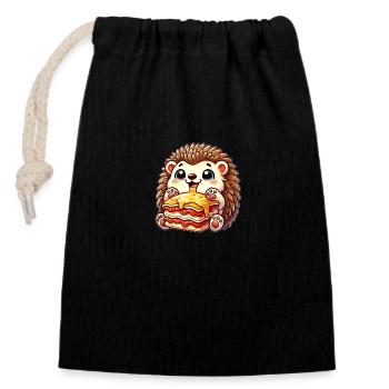 Lustiger Igel Lasagne Italien Essen Cartoon - Verschließbarer Geschenkbeutel aus Baumwolle (14x20cm) - Schwarz - Vorne