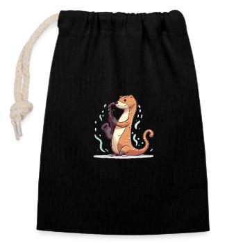 Saxophone Otter - Closable cotton gift bag (14x20cm) - black - Front