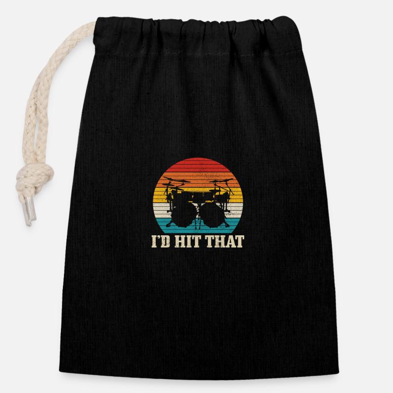 Drummer Drummer Gift Vintage - Closable cotton gift bag (14x20cm) - black