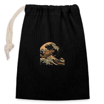 Capybara Funny Gift - Closable cotton gift bag (14x20cm) - black - Front
