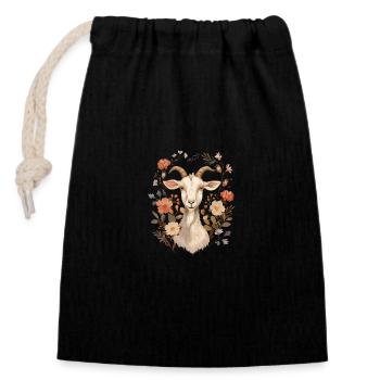 Cadeau floral de chèvre - Sac cadeau en coton avec cordon (14 x 20 cm) - noir - Devant