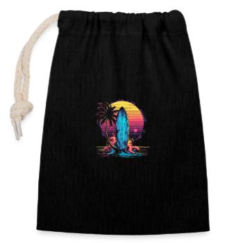 Surf Retro Wave Surfer Cadeau - Sac cadeau en coton avec cordon (14 x 20 cm) - noir - Devant